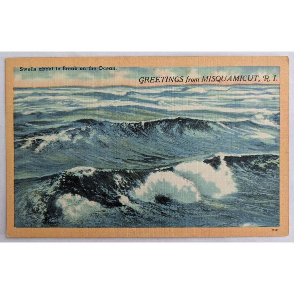 Greetings From Misquamicut RI Rhode Island‎ Ocean Swells Vintage Linen Postcard